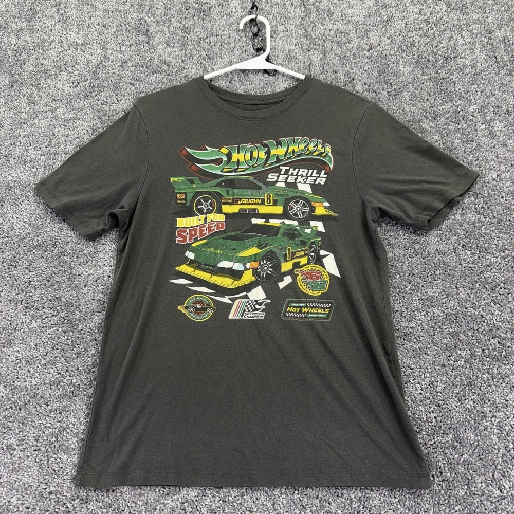 Hot Wheels Shirt Youth 2XL Gray Thrill Seeker Built For Speed Graphic Tee
